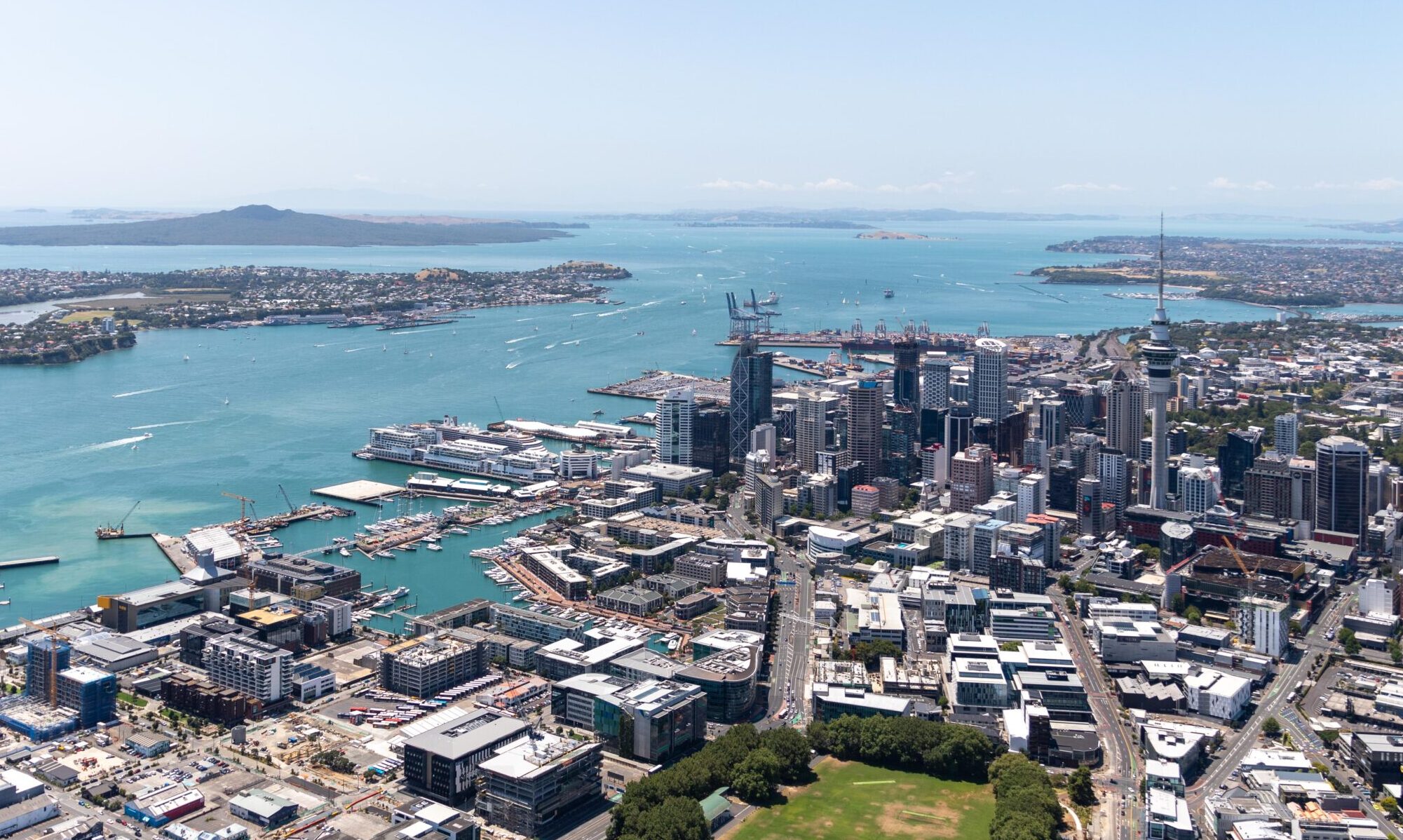 View of Auckland city with harbour in the background.